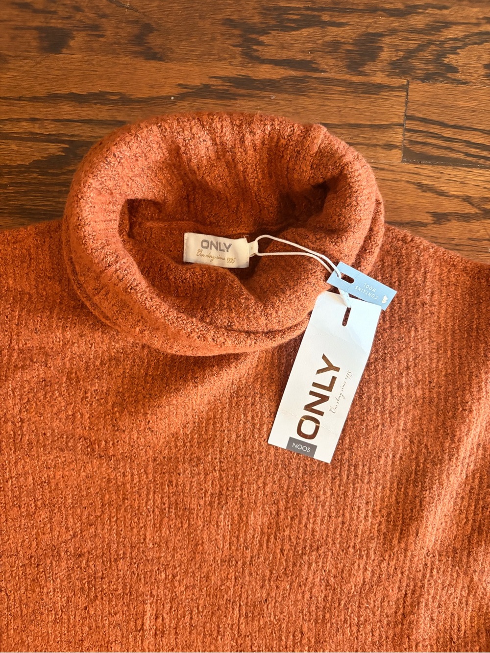 Only Gingerbread Melange Turtleneck Off-Shoulder Sweater Dress in Rust Orange